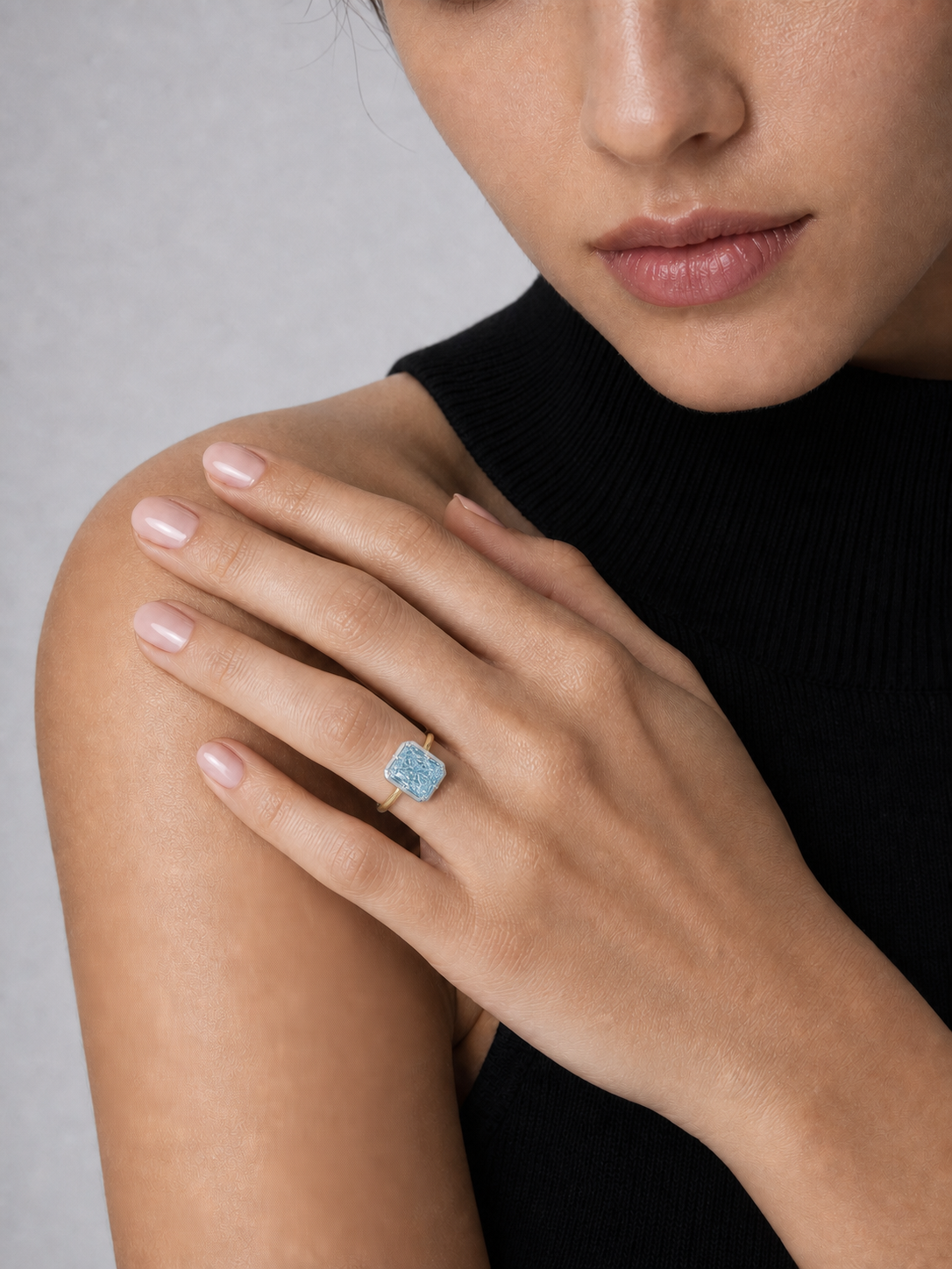 Blue Radiant Cut Lab Grown Diamond Ring in 14K Two-Tone Gold