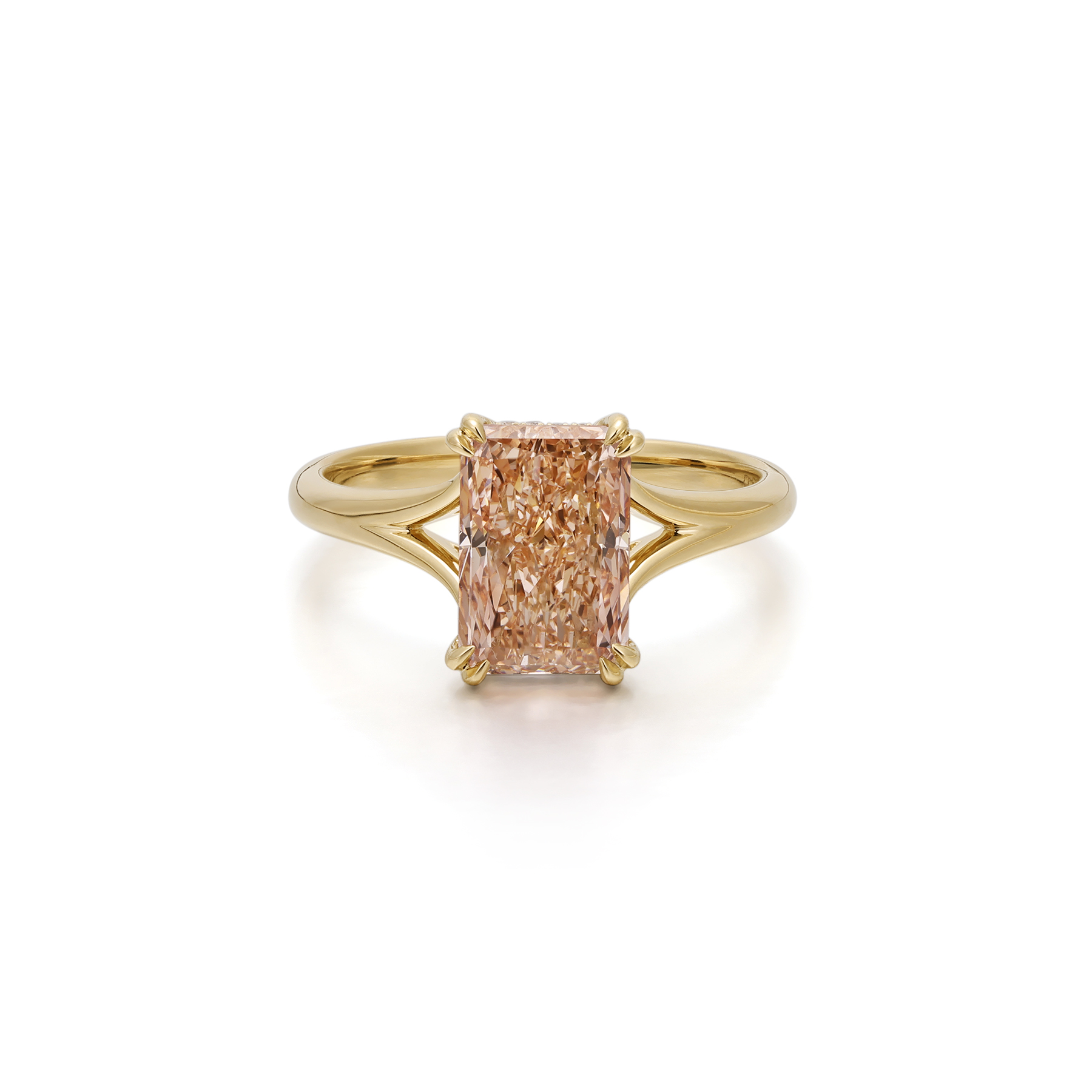 Brown-Pink Radiant Cut Lab Grown Diamond Ring in 14K Yellow Gold