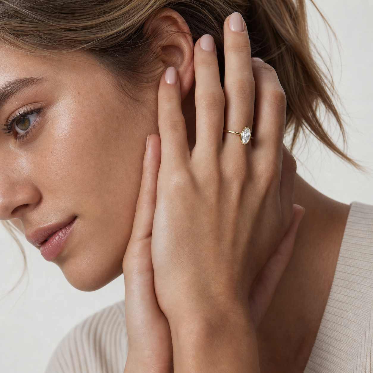 Bezel-Set Elongated Oval Lab Grown Diamond Ring
