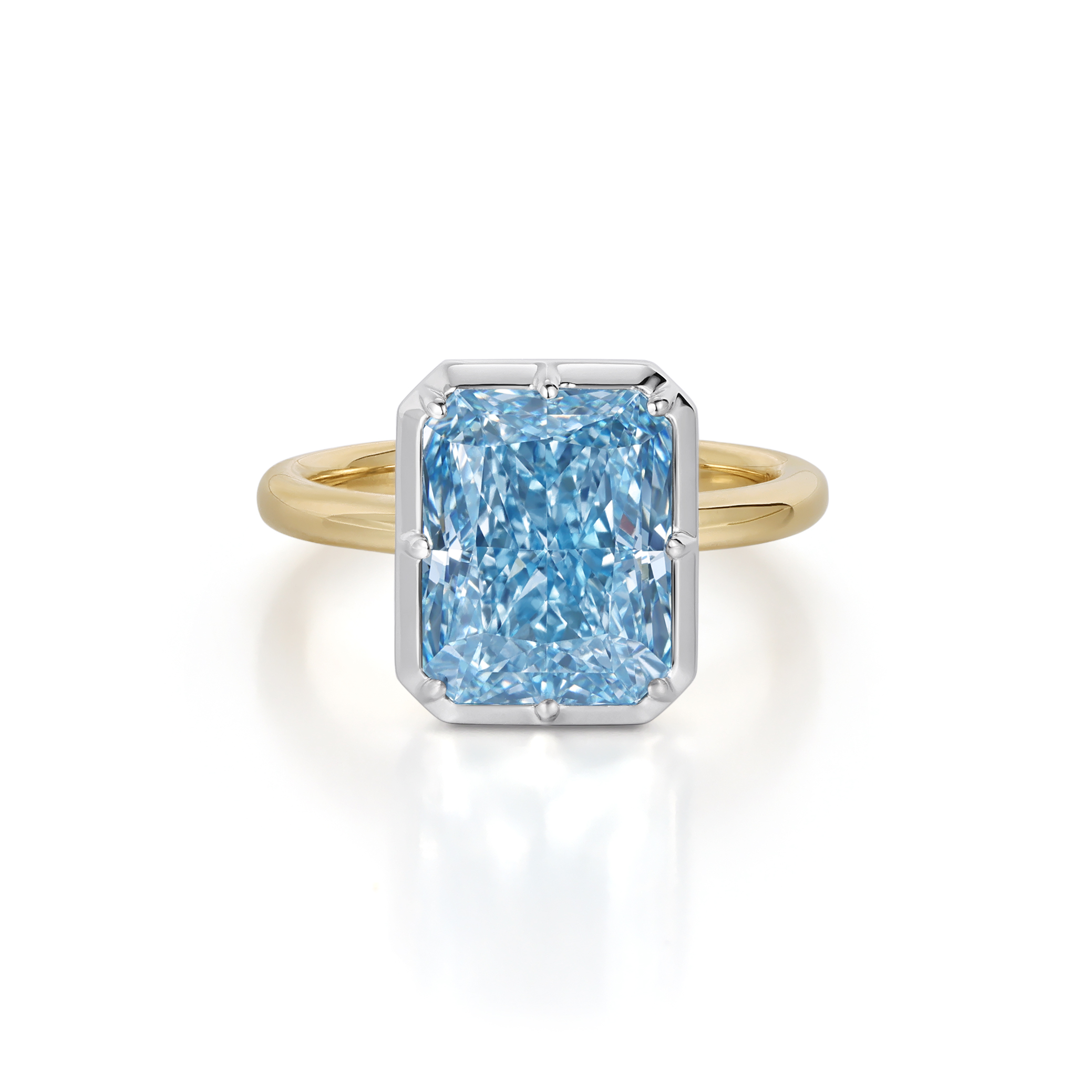 Blue Radiant Cut Lab Grown Diamond Ring in 14K Two-Tone Gold