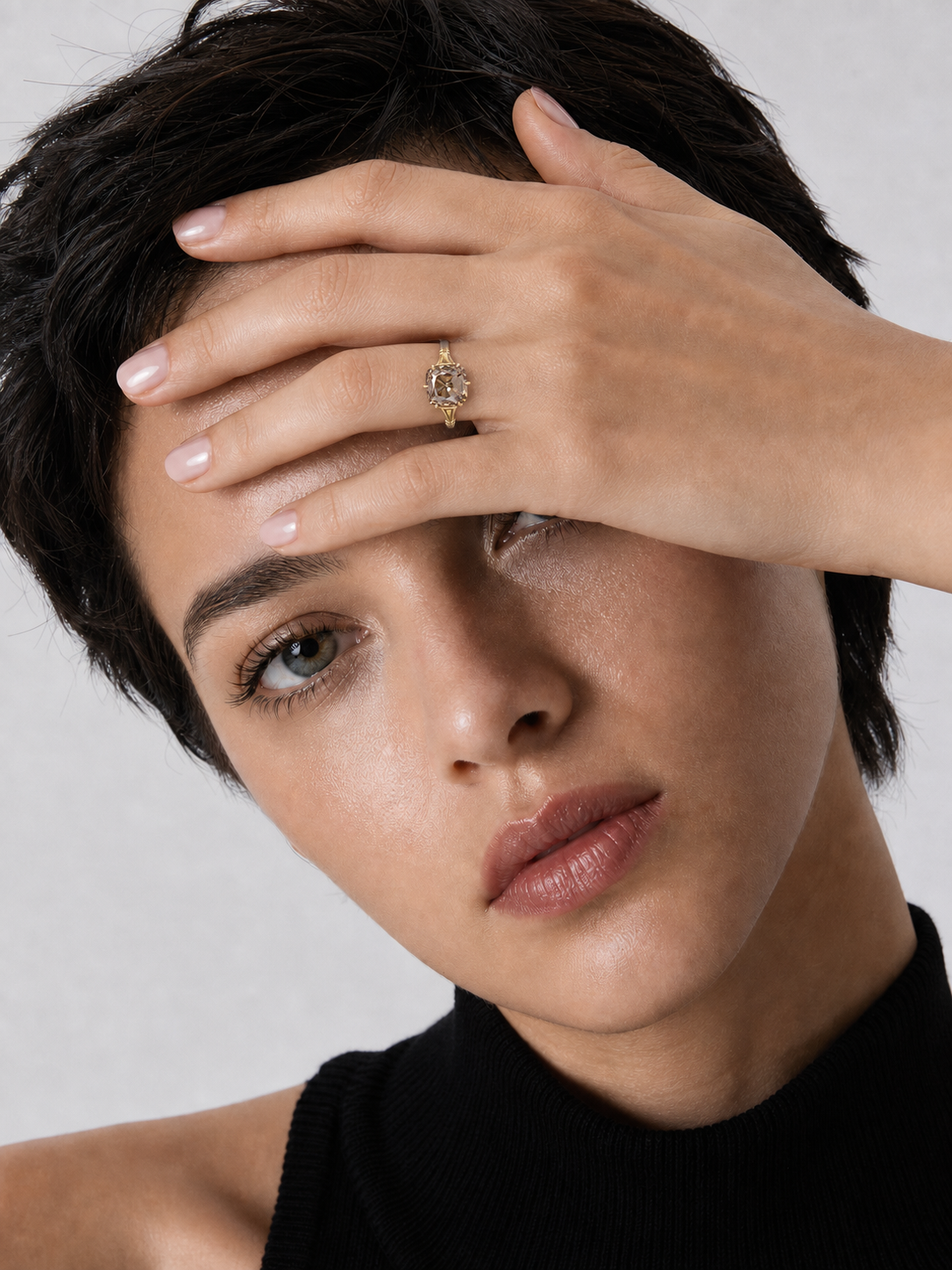 Champagne Old Mine Cut Lab Grown Diamond Ring in 14K Yellow Gold